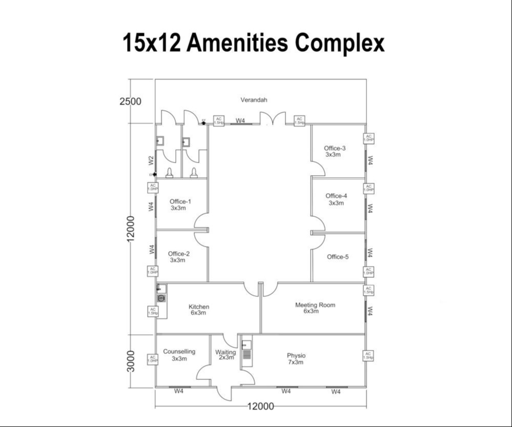15x12 amenities complex + veranda